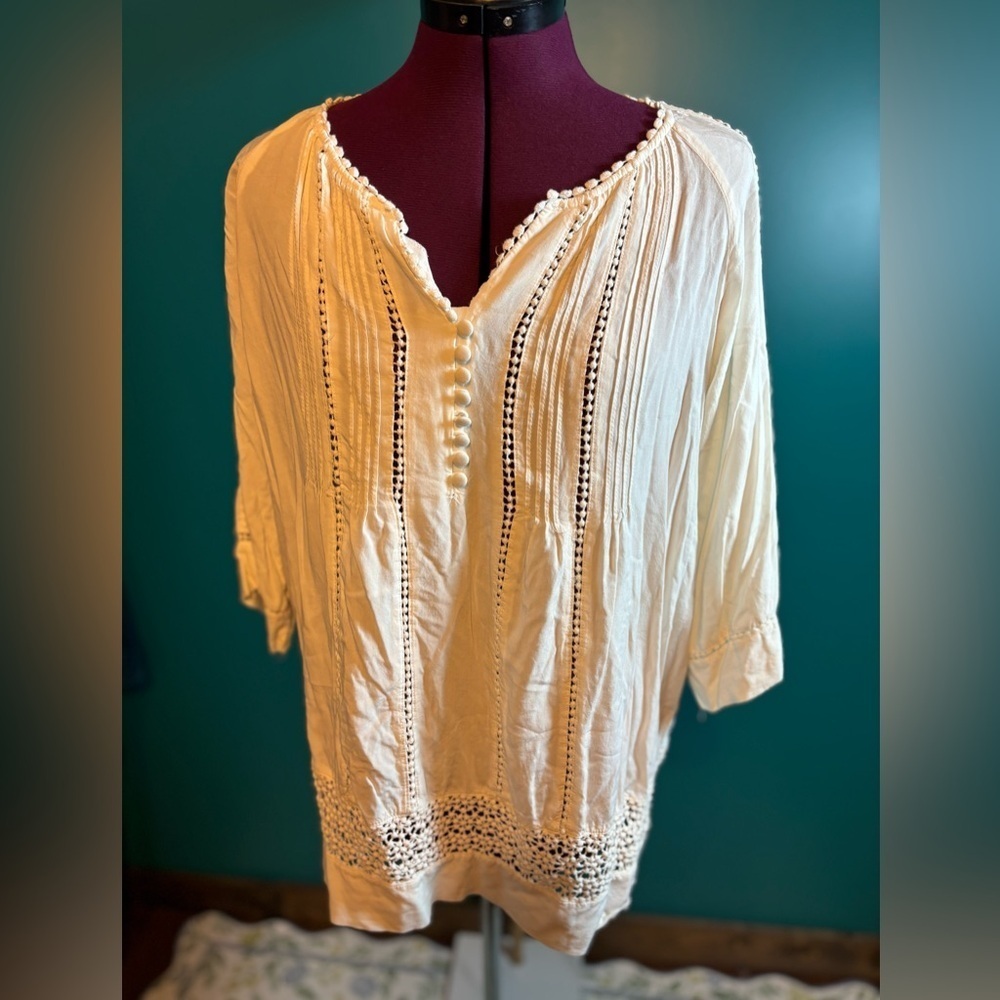 Solitaire Cream Blouse Relaxed Buttoned Embellished
